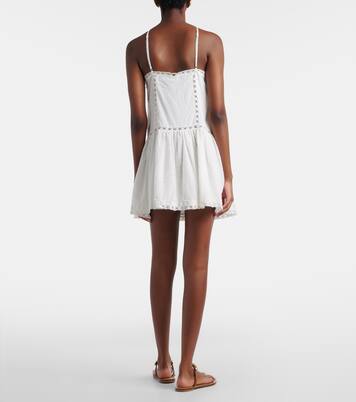 Vestido corto acanalado Nora de algodón con encaje | Poupette St Barth