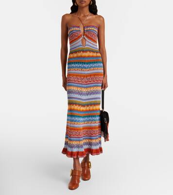 Vestido largo de croché de algodón a rayas | Etro