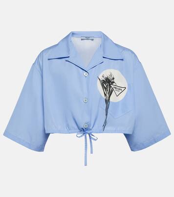 Chemise raccourcie en coton à fleurs | Prada