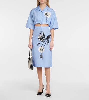 Chemise raccourcie en coton à fleurs | Prada