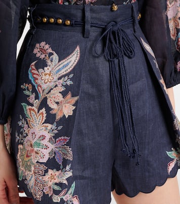 Shorts Rhiannon de lino bordados con paisley | Zimmermann