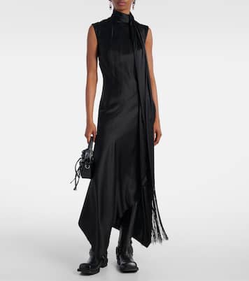 Abito midi in raso con frange e foulard | Acne Studios