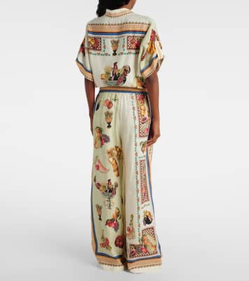 Pantalon ample Mercado imprimé en lin | Alémais