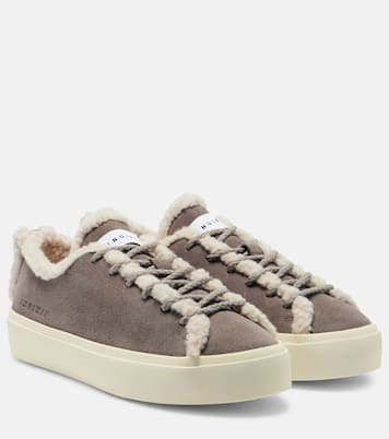 Shearling-trimmed suede low-top sneakers | Inuikii