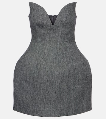 Herringbone wool-blend bustier dress | Self-Portrait