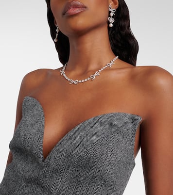 Herringbone wool-blend bustier dress | Self-Portrait