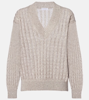 Sequined linen-blend sweater | Brunello Cucinelli
