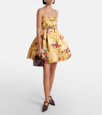 褶裥印花缎布迷你连衣裙 | Ganni