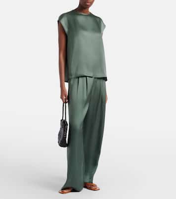 Isola pleated silk twill wide-leg pants | Asceno