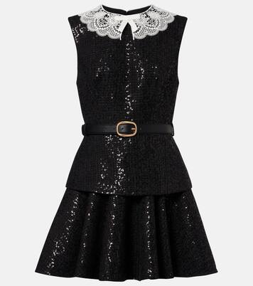 Belted sequined bouclé minidress | Self-Portrait