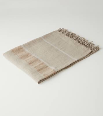 Fringed linen-blend lamé throw | Brunello Cucinelli