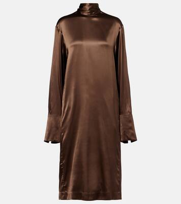 Turtleneck silk-blend satin midi dress | Dries Van Noten