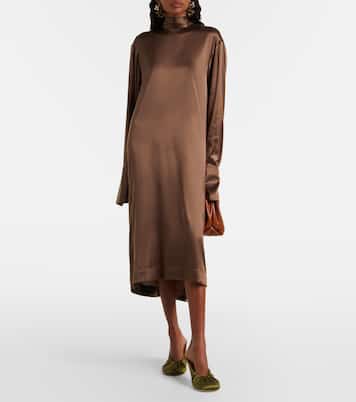 Turtleneck silk-blend satin midi dress | Dries Van Noten