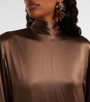 Turtleneck silk-blend satin midi dress | Dries Van Noten