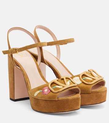 VLogo embroidered suede platform sandals | Valentino Garavani