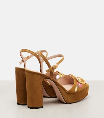 VLogo embroidered suede platform sandals | Valentino Garavani