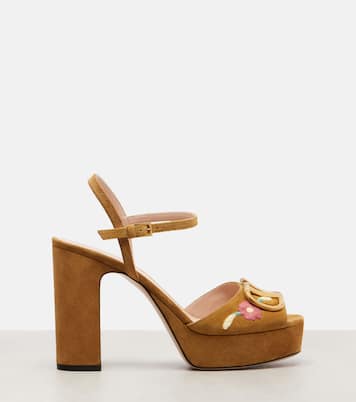 VLogo embroidered suede platform sandals | Valentino Garavani