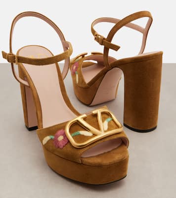 VLogo embroidered suede platform sandals | Valentino Garavani