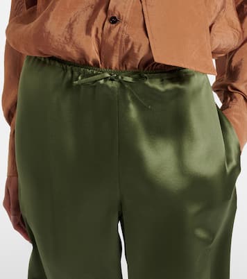 Pantalon droit en satin de soie à dentelle | Saint Laurent