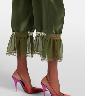 Pantalon droit en satin de soie à dentelle | Saint Laurent