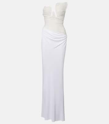 Abito lungo Salacia in pizzo e jersey con ruches | Christopher Esber