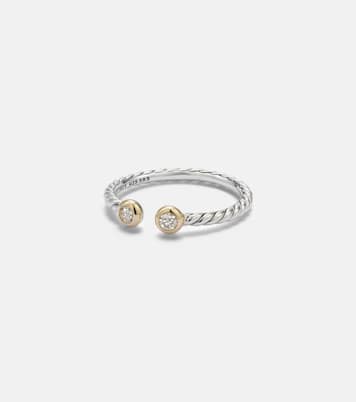 Anello Cable Open in argento sterling e oro 14kt con diamanti | David Yurman