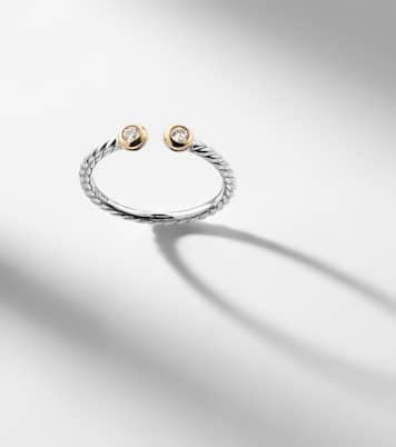Anello Cable Open in argento sterling e oro 14kt con diamanti | David Yurman