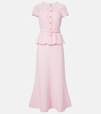 Belted lace and crêpe midi dress | Self-Portrait