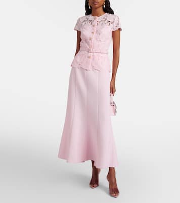 Belted lace and crêpe midi dress | Self-Portrait