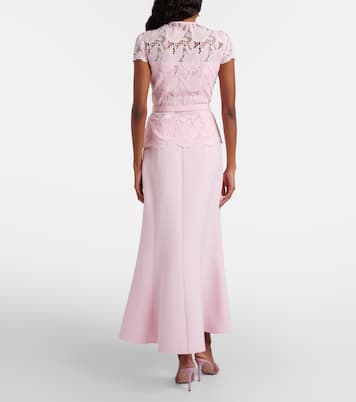 Belted lace and crêpe midi dress | Self-Portrait