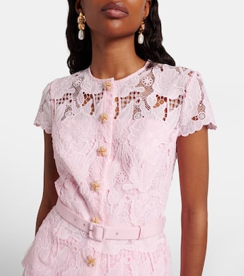 Belted lace and crêpe midi dress | Self-Portrait