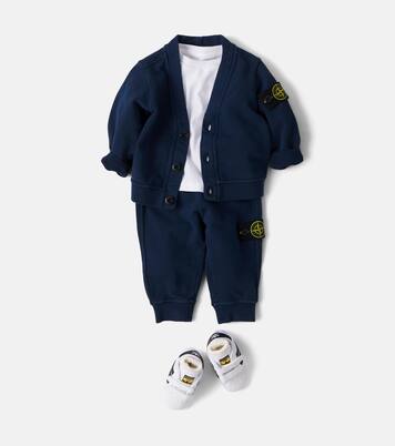 Baby cotton cardigan, sweatpants and blanket set | Stone Island Junior