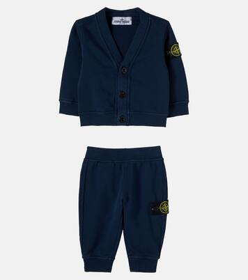 Baby cotton cardigan, sweatpants and blanket set | Stone Island Junior