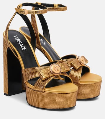 Plateausandalen Gianni Ribbon 140 mit Kristallen | Versace