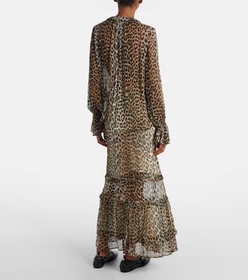 Leopard-print tie-neck chiffon blouse | Ganni