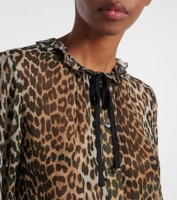 Leopard-print tie-neck chiffon blouse | Ganni