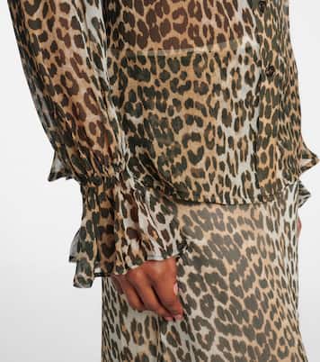 Leopard-print tie-neck chiffon blouse | Ganni
