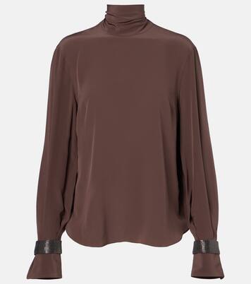 Monili turtleneck silk blouse | Brunello Cucinelli
