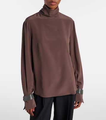 Monili turtleneck silk blouse | Brunello Cucinelli