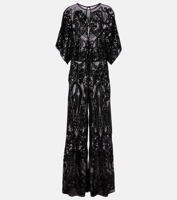 Obie sequined semi-sheer mesh jumpsuit | Norma Kamali