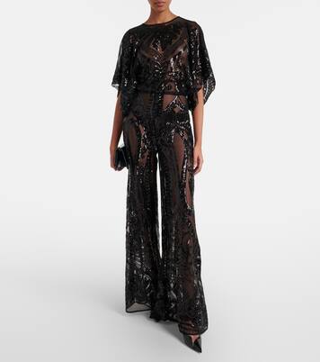Obie sequined semi-sheer mesh jumpsuit | Norma Kamali