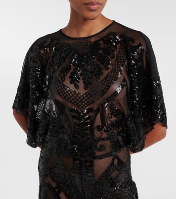 Obie sequined semi-sheer mesh jumpsuit | Norma Kamali