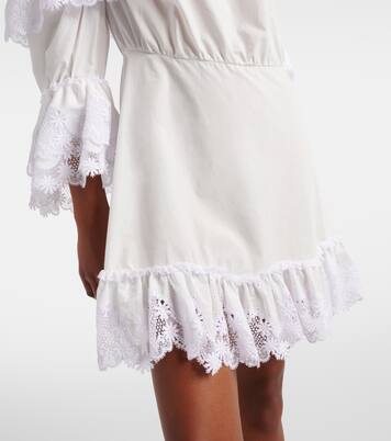 Embroidered ruffled cotton poplin minidress | Saint Laurent