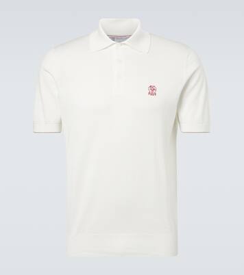 Polo in maglia di piqué di cotone con ricamo | Brunello Cucinelli
