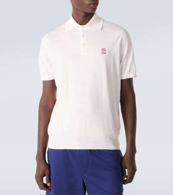Polo in maglia di piqué di cotone con ricamo | Brunello Cucinelli