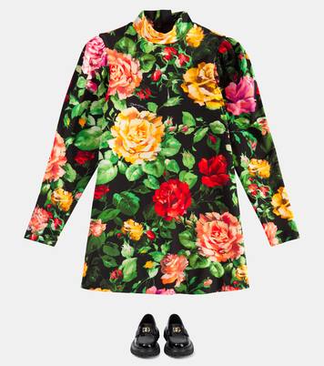 Robe en coton mélangé à fleurs | Dolce&Gabbana Kids