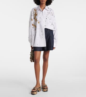 Pleated high-rise denim shorts | Dries Van Noten