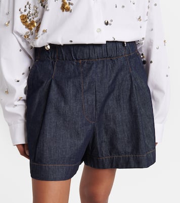 Pleated high-rise denim shorts | Dries Van Noten