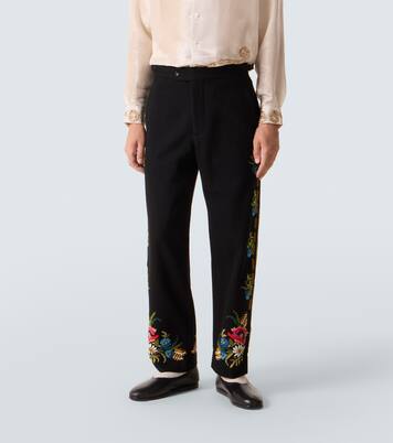 Pantalon droit Beaded Aquitaine en laine | Bode
