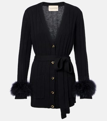 Feather-trimmed virgin wool cardigan | Valentino